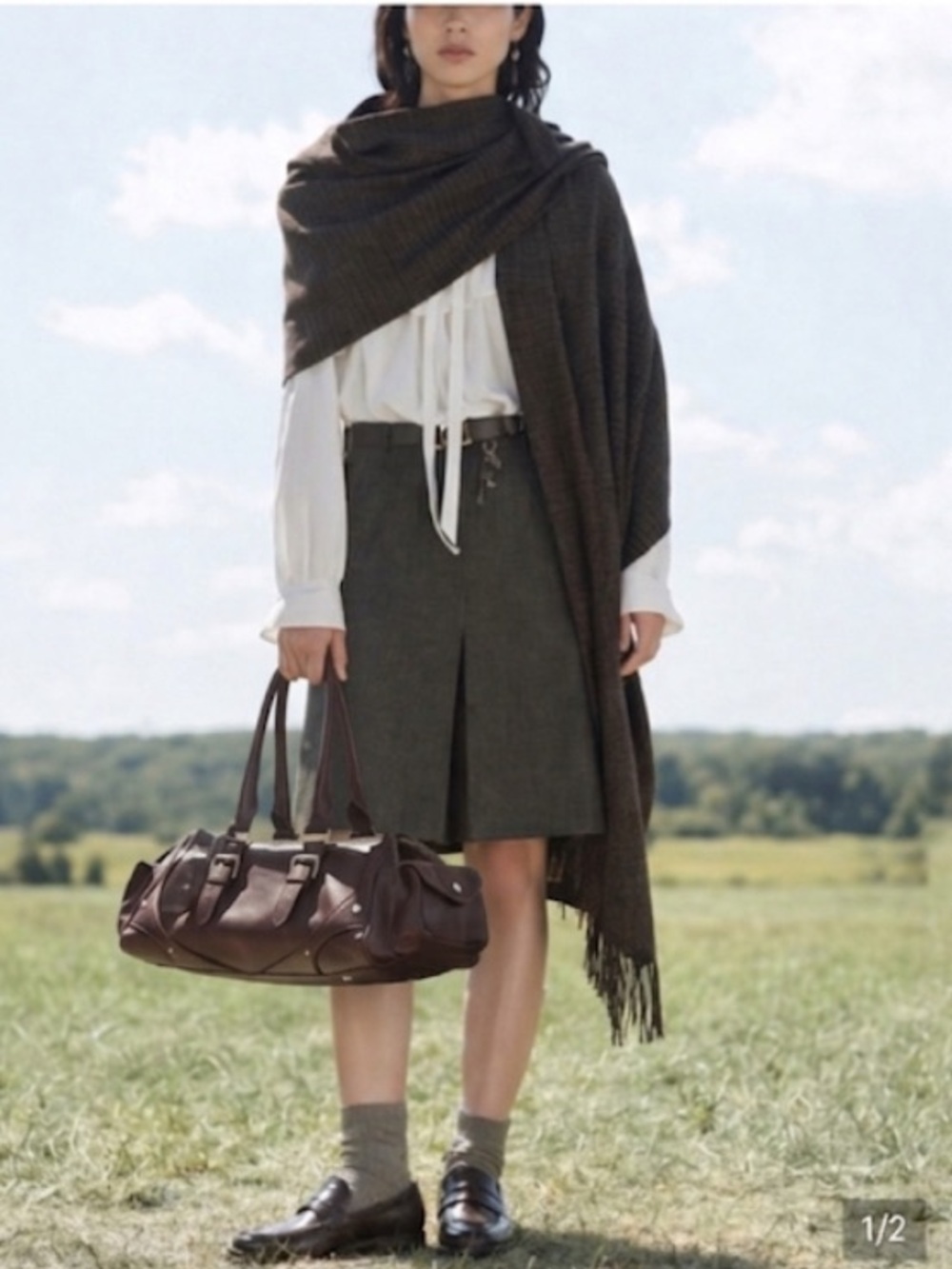 plaid houndstooth Skirt in brown/ grey